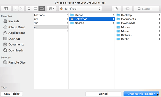 installing onedrive for mac choose onedrive folder location